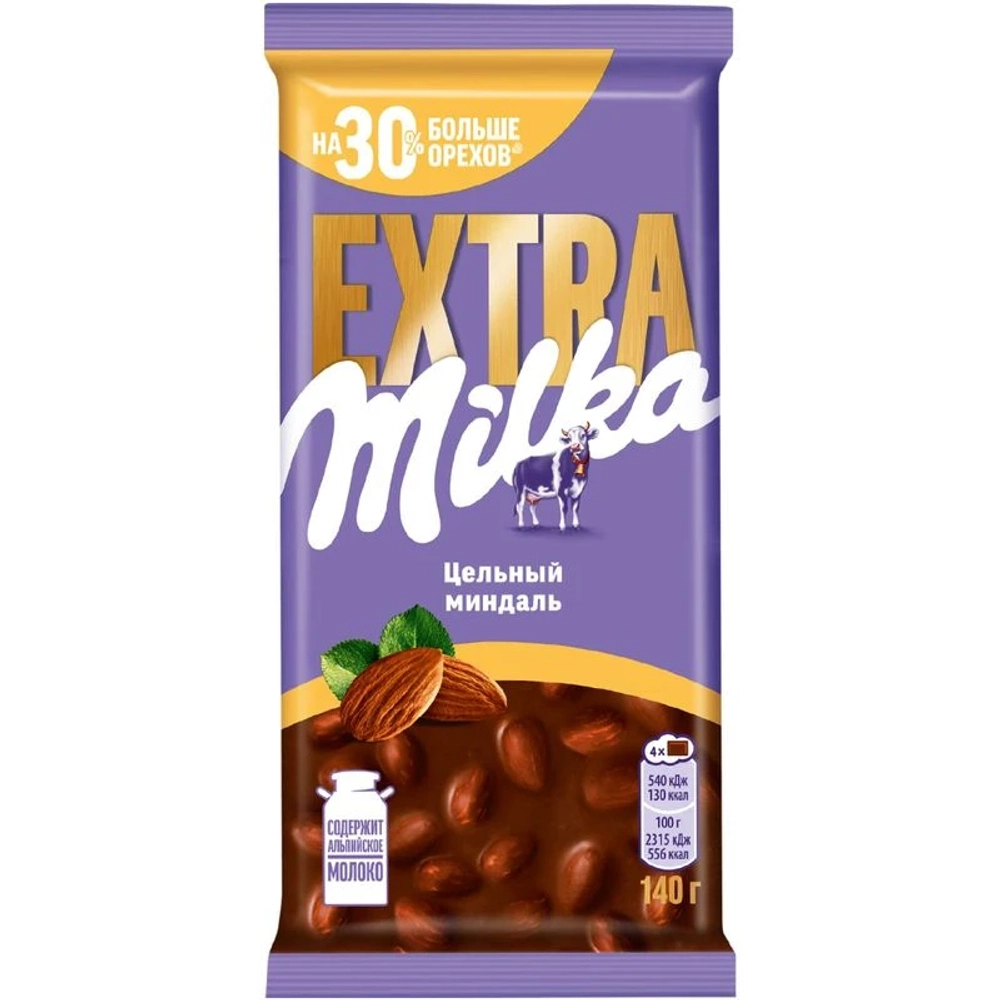 Милка Молочный шоколад Extra с цельным миндалем 140гр., блок 15шт.