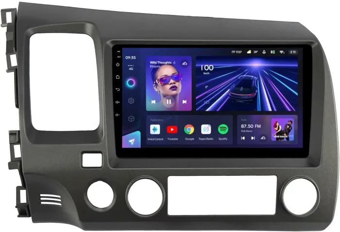 Магнитола для Honda Civic 8 4d 2005-2012 (левый руль, рамка 9) - Teyes CC3 на Android 10, Быстрая, QLED, CarPlay, 4G SIM-слот