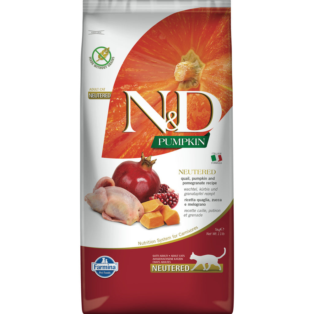 Farmina N&D Pumpkin Neutered Quail & Pomegranate сухой беззерновой корм перепёлка с гранатом, 5 кг