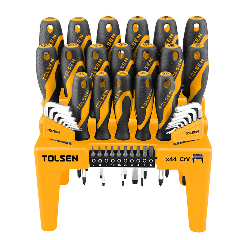TOLSEN (TT20184) Набор отверток "GRIPro", вставки(биты), шестигранники, на подставке, 44 предмета