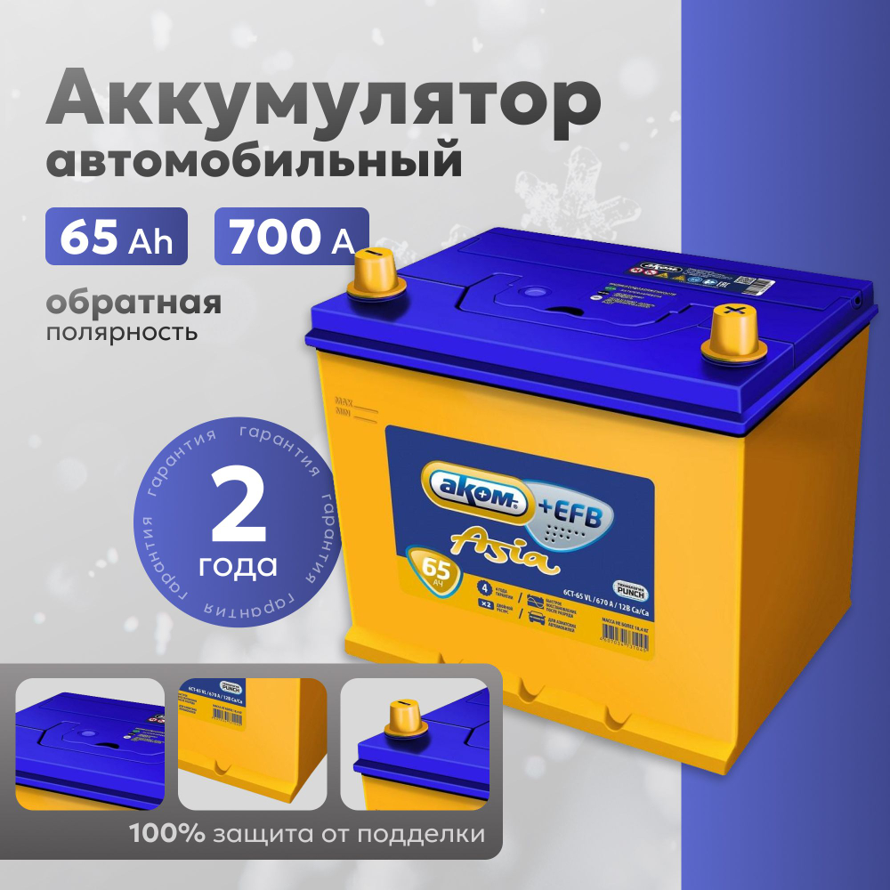 АКОМ +EFB Asia 65Ah R+