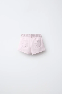 ZARA ШОРТЫ С ЗАКЛЕПКАМИ И ЗВЕЗДАМИ, РОЗОВЫЙ