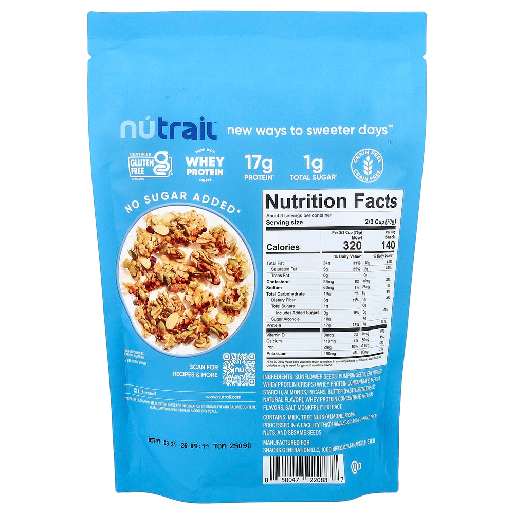 NuTrail, протеиновая гранола с орехами, ваниль и миндаль, 227 г (8 унций)
