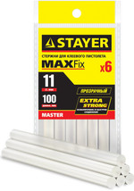 STAYER Cristal, 1 х 100 мм, 6 шт, прозрачные, универсальные клеевые стержни Professional (0682-H6)