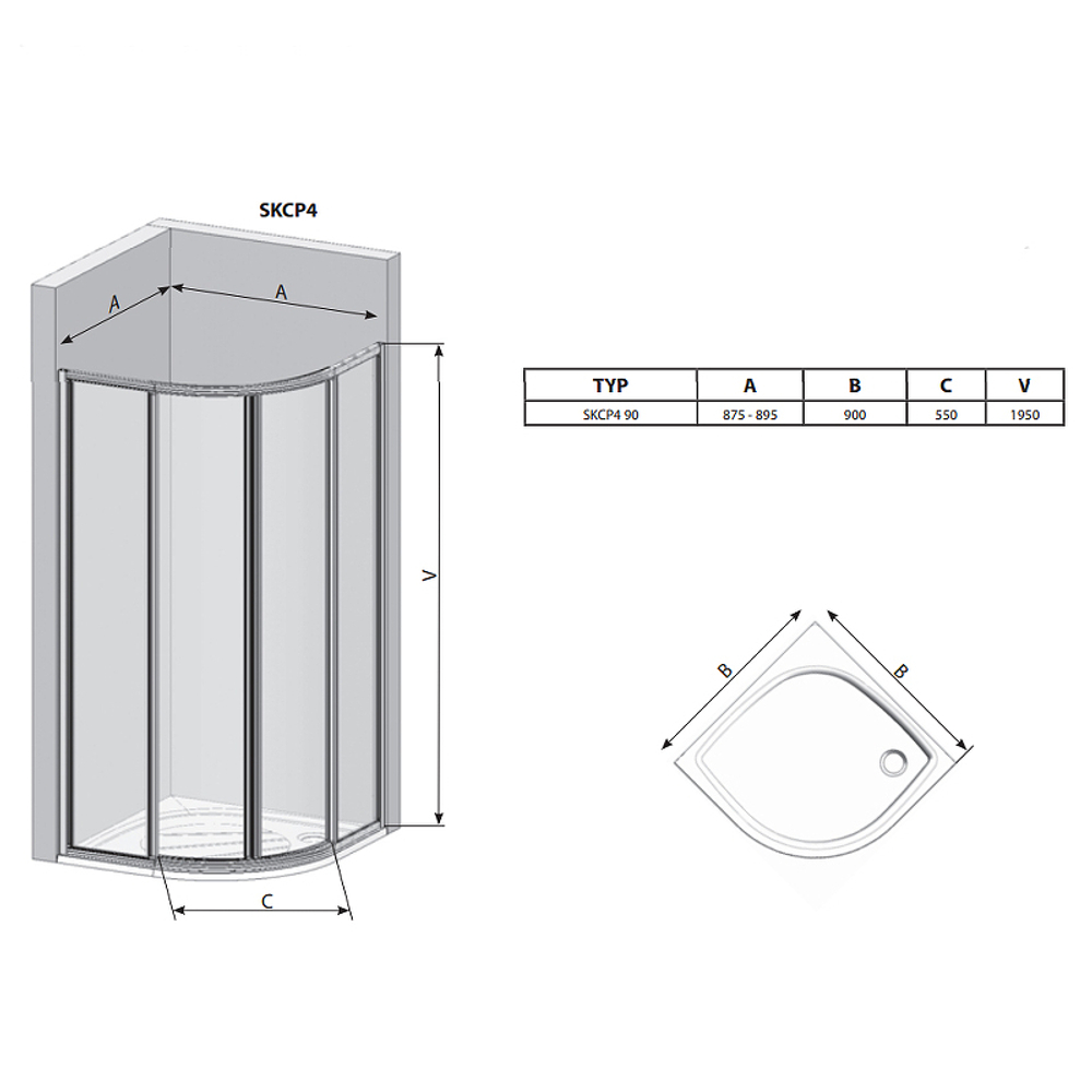 Душевой уголок Ravak Supernova SKCP4-90 90x90 3117O10NZ1B профиль Белый стекло Transparent