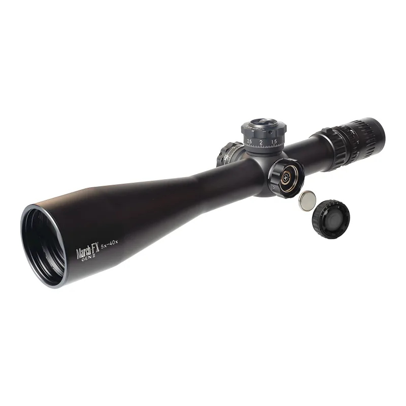 Прицел March-FX 5-40x56 Gen II FML-PDKI FFP, подсветка - вид сбоку с крышкой объектива