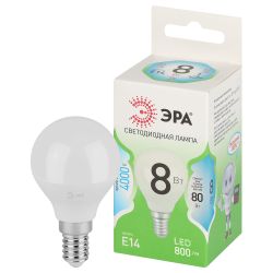 Лампа светодиодная ЭРА GREEN LINE LED P45-8W-840-E14 GL 8Вт шар яркий белый свет E14 | Лампы cветодиодные Шар (G/P)