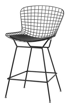 Стул полубарный Bertoia черный с черной подушкой