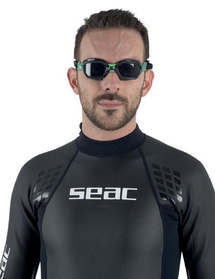 Очки для плавания Seac Sub Aquatech тонированные стекла черный/зеленый