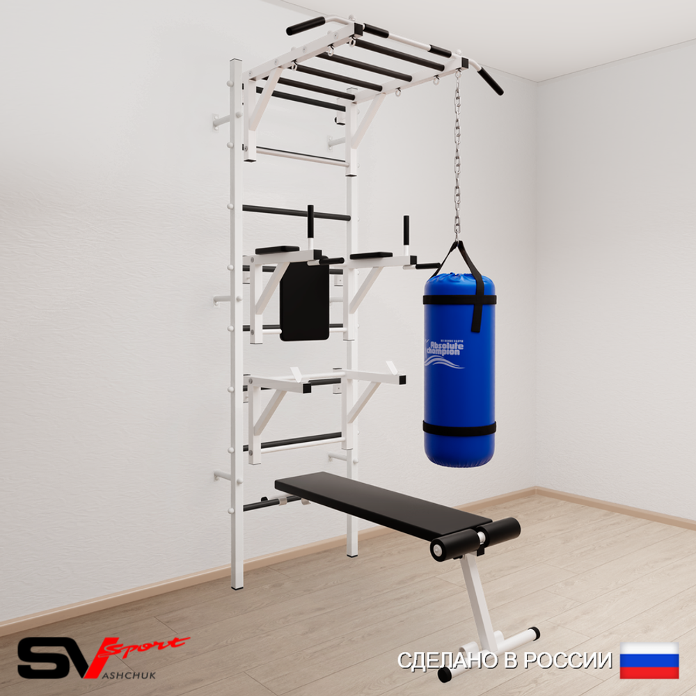 Шведская стенка Sv Sport 5261 (Турник рукоход/Брусья/Стойка/Скамья/Цепь/Мешок 15кг)
