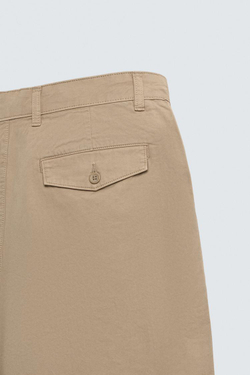 ZARA БРЮКИ ЧИНОС WIDE FIT СО СКЛАДКАМИ, БЕЖЕВЫЙ