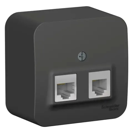 BLANCA О/У РОЗЕТКА двойная: комп.RJ45, кат.5E + телеф. RJ11, ИЗОЛ.ПЛ., АНТРАЦИТ