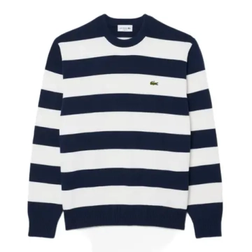 Мужская теннисная кофта Lacoste Striped Cotton Crew Neck Sailor - navy blue/white
