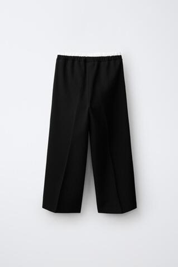 ZARA БРЮКИ WIDE LEG С ДВОЙНЫМ ПОЯСОМ, ЧЕРНЫЙ