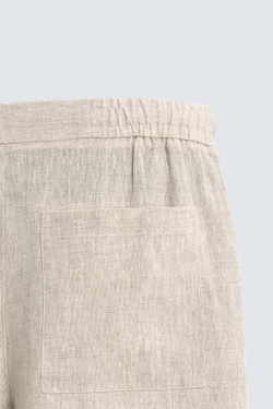 ZARA ШОРТЫ RELAXED FIT ИЗ 100% ЛЬНА, СВЕТЛО-БЕЖЕВЫЙ