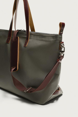 ZARA ДОРОЖНАЯ СУМКА С КОЖАНЫМИ ДЕТАЛИ, СЕРЫЙ