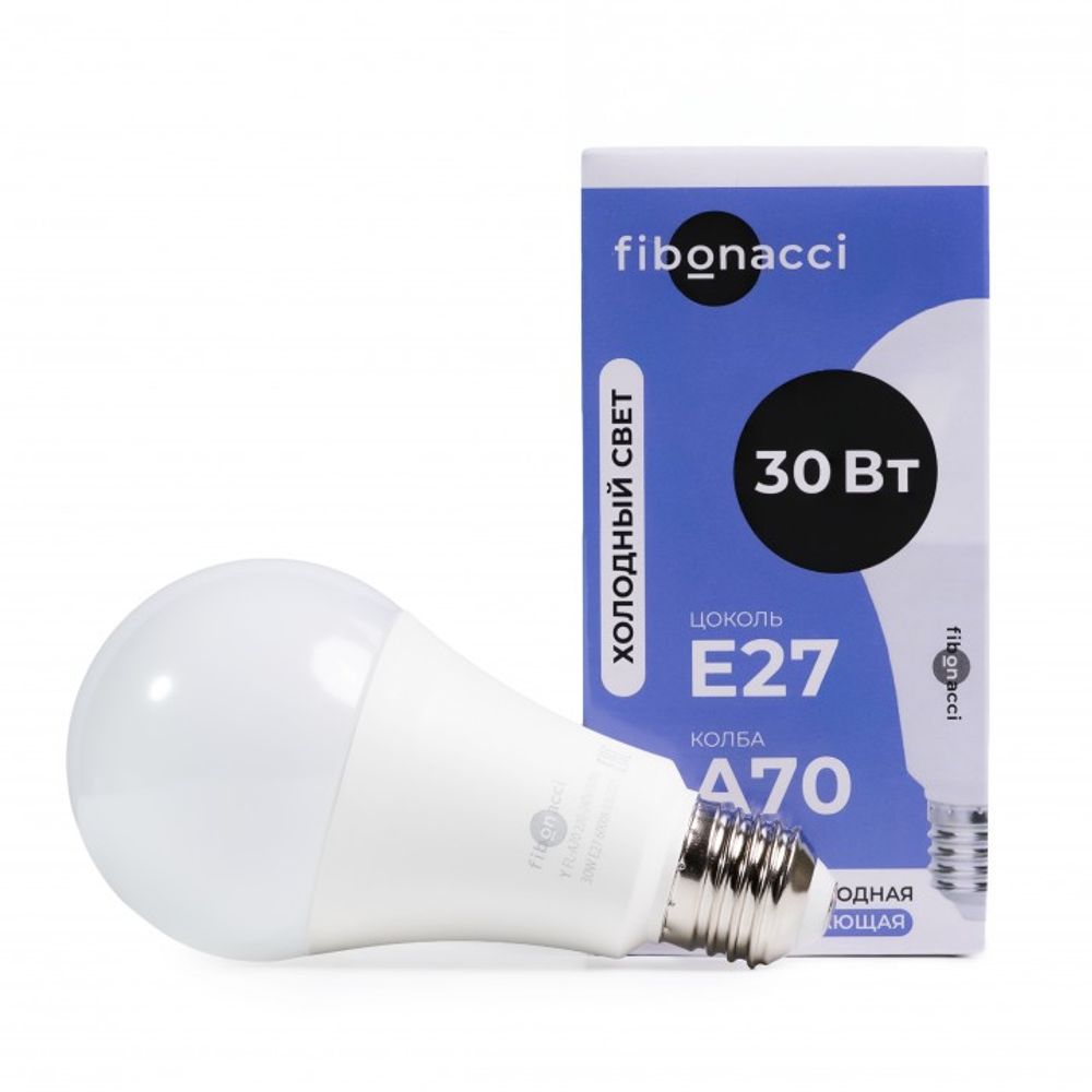 Fibonacci Светодиодная (LED) Лампа A70-30W/6000/E27 1сп/10шт (холодный свет)