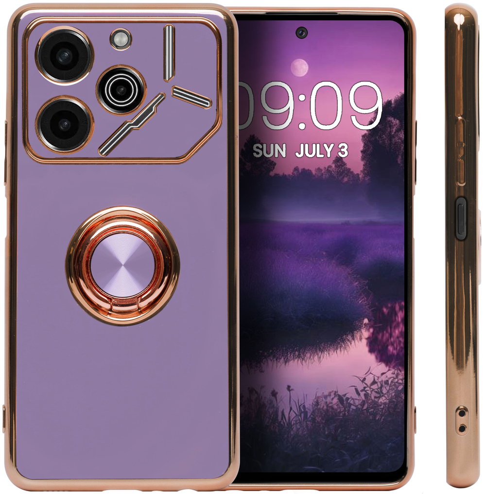 Стильный глянцевый чехол для TECNO POVA 6 PRO с кольцом-подставкой и бархатной подкладкой