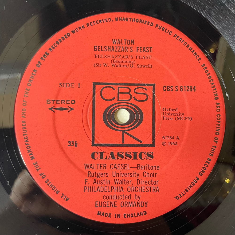Винтажная виниловая пластинка LP Walton Eugene Ormandy Юджин Орманди, George Szell, Belshazzar's Feast / Partita For Orchestra (Англия 1969)