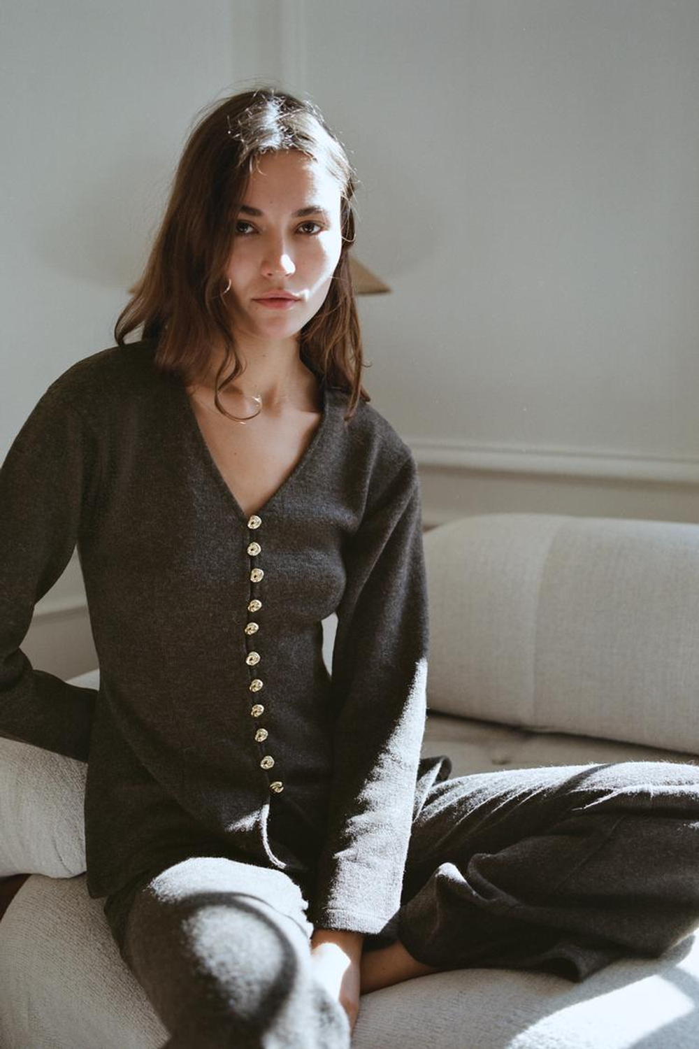 ZARA ЖАКЕТ С БАСКОЙ И ПУГОВИЦАМИ, КОРИЧНЕВЫЙ МЕЛАНЖ