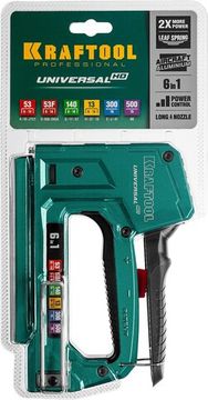KRAFTOOL Universal-HD, 6-в-1: 53 (A/10/JT21) 23GA (6 - 14 мм)/140 (G/11/57) 20GA (8 - 14 мм)/13/53F/300/500, универсальный алюминиевый степлер (3188)