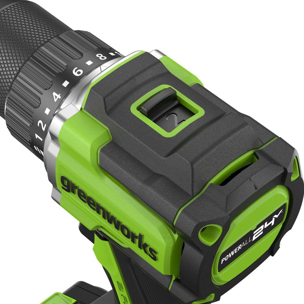 Дрель-шуруповерт акк. Greenworks DD560, 24V, б/щет, 30/60 Нм,13мм, Anti-kickback,2х2Ач,ЗУ,кор (3708407CUC)