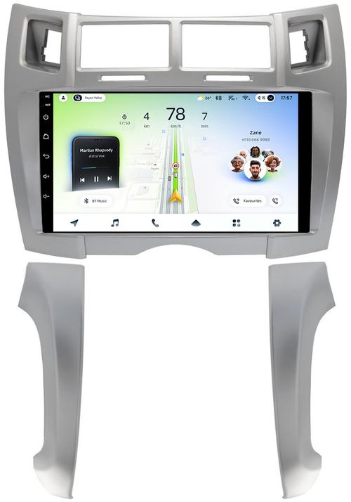 Магнитола для Toyota Vitz 2, Yaris 2 2005-2011 (рамка серебро тип 2) - Teyes CC4L монитор 9" IPS, Android 14, Быстрая, Snapdragon 662, CarPlay, 4G SIM-слот