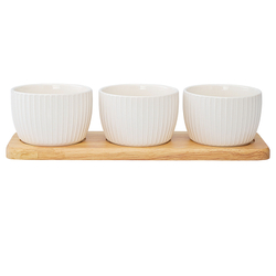 Набор из 3 чаш на деревянной подставке soft ripples, dual glazing, 200 мл