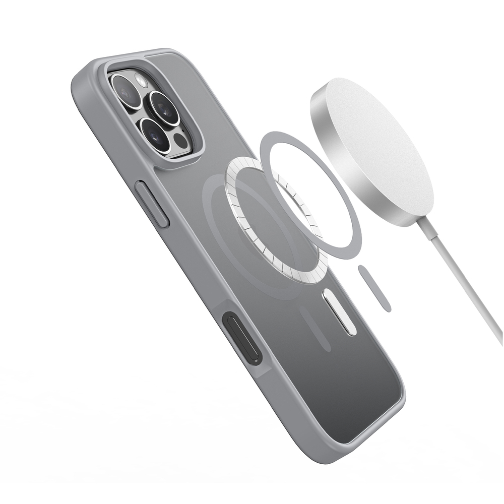 Прозрачный матовый чехол с рамками серого цвета и с поддержкой MagSafe от Dux Ducis для iPhone 16 Pro, серия Yind Series Case