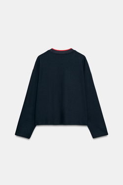 ZARA МЯГКАЯ ТОЛСТОВКА С КОНТРАСТНОЙ ПОЛОСКОЙ, СИНИЙ