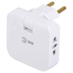 Разветвитель электрический ЭРА SPF-2-FL-USBC поворотный на 2 розетки + 2USB A+C 10А белый | Электротовары