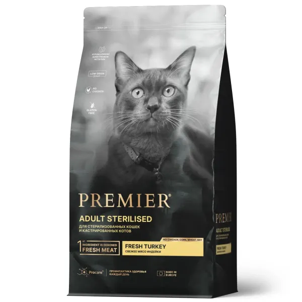 Сухой корм Premier Cat Turkey Sterilised для стерилизованных кошек из свежего мяса индейки