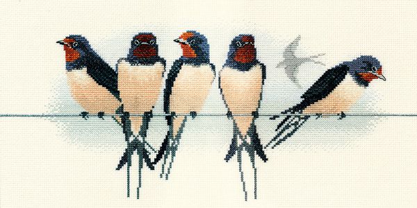 Набор для вышивания нитками Derwentwater Designs, Swallows, 36х18 см