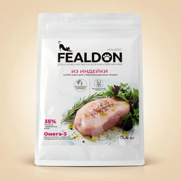 Сухой корм Fealdon для стерилизованных кошек и кастрированных котов с индейкой
