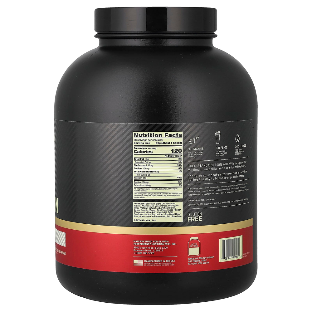 Optimum Nutrition, Gold Standard®, 100% сывороточный протеин, со вкусом печенья и сливок, 2,1 кг (4,65 фунта)