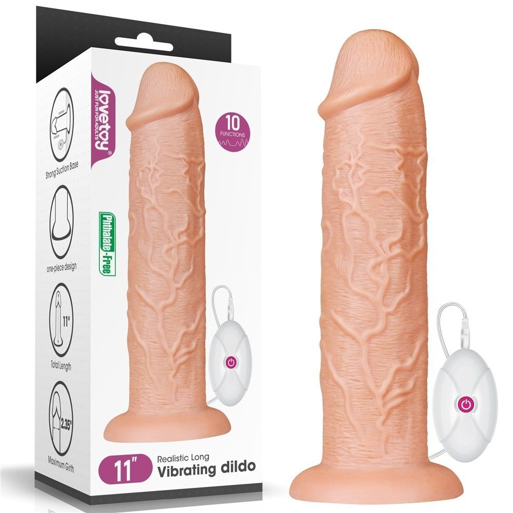 Телесный вибратор-гигант 11 Inch Realistic Long Vibrating Dildo - 28 см. (Цвет: телесный)