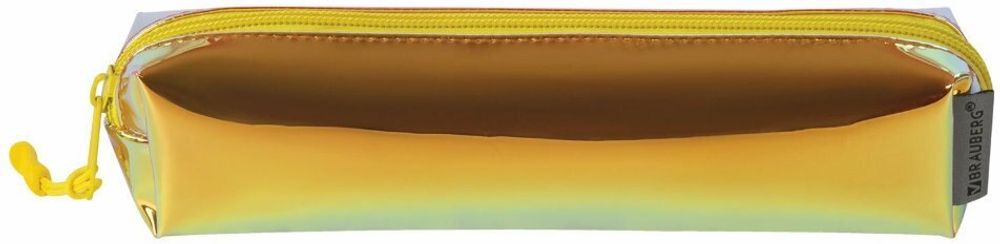 Пенал-косметичка BRAUBERG прямоугольный, зеркальный, мягкий, "Gold", 21х5х5 см, 229249
