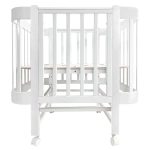 Кровать детская Indigo Italiano Baby продольный маятник на колесах белый-белый