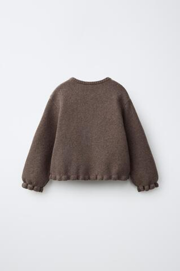 ZARA КАРДИГАН С ОБОРКАМИ, СЕРОВАТО-КОРИЧНЕВЫЙ