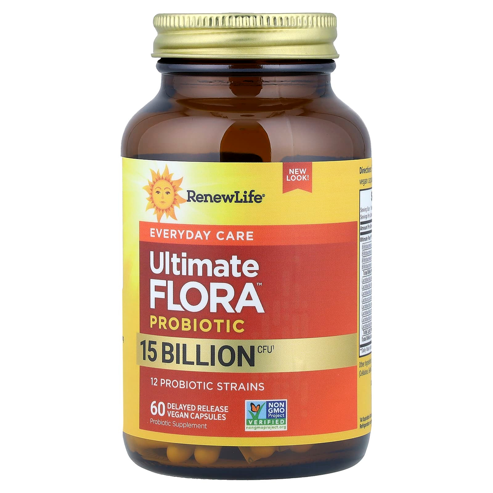 Renew Life, Ultimate Flora™, пробиотик для ежедневного приёма, 60 веганских капсул с отсроченным высвобождением