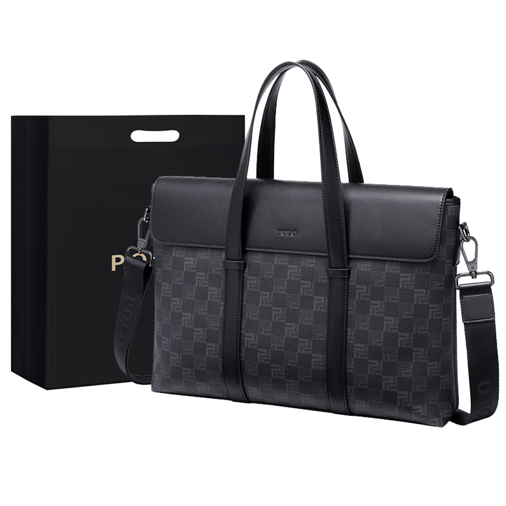 POLO PVC Synthetic Leather Briefcase Large Men"s Black