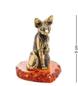 Народные промыслы AM-1934 Фигурка «Кошка Сфинкс египетская» (латунь, янтарь)