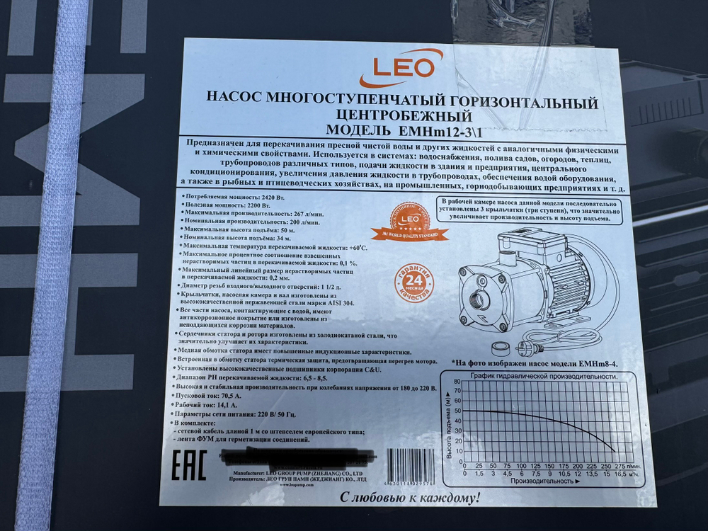 Насос LEO модель EMHm12-3/1