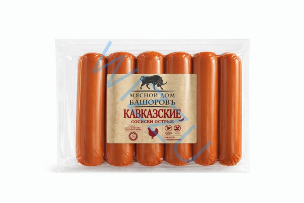 Сосиски Башоровъ "Кавказские" (острые) в/у 300-350гр Халял