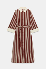 ПЛАТЬЕ-РУБАШКА МИДИ В ПОЛОСКУ С РЕМНЕМ — ZARA