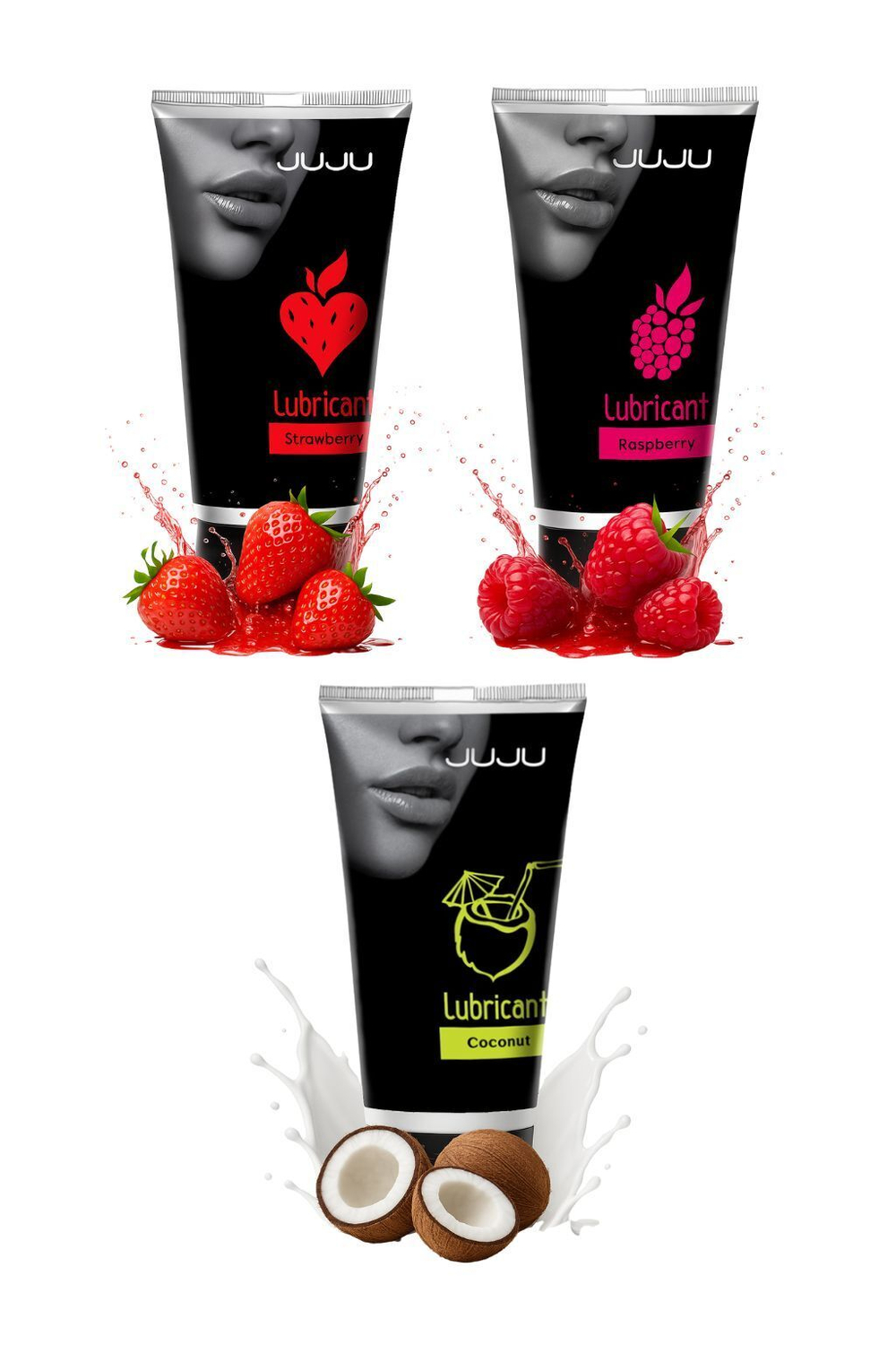 Сет съедобных лубрикантов JUJU: клубника, малина, кокос, 3х50ml 691JU