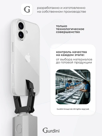 Чехол накладка iPhone 16 6.1" Gurdini силикон Ultra Twin 1 mm прозрачный