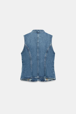 ZARA ДЖИНСОВЫЙ ТОП Z1975 С НАВЕСНЫМИ ПЕТЛЯМИ, ВЫЦВЕТШИЙ СИНИЙ