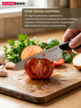 Нож кухонный универсальный "Мини-Сантоку" Kamille КМ5173 из нержавеющей стали, лезвие 13 см.
