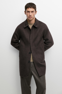 Massimo Dutti Короткое пальто из двусторонней шерстяной смеси, серый